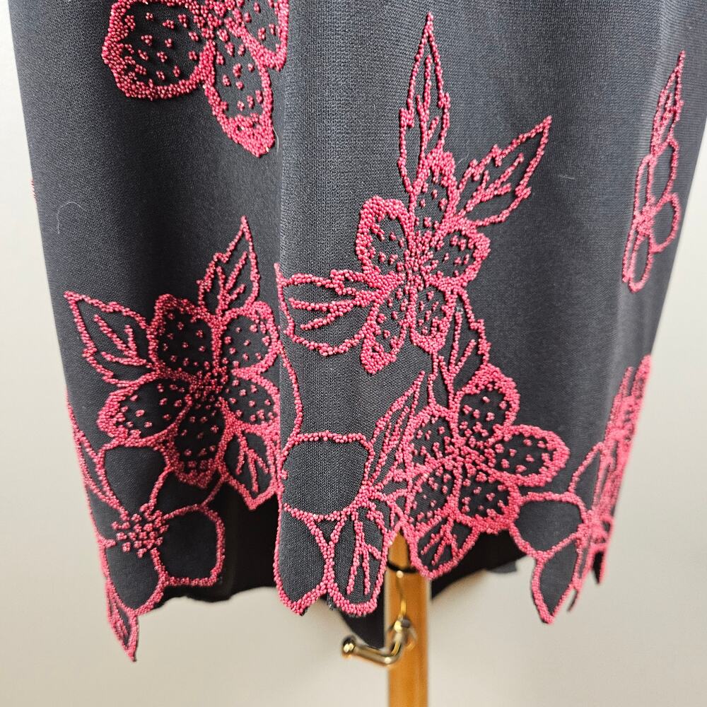 Rampage Black Midi Dress Red Floral Vintage Beaded Y2K Fairy Grunge V Neck - Picture 3 of 10